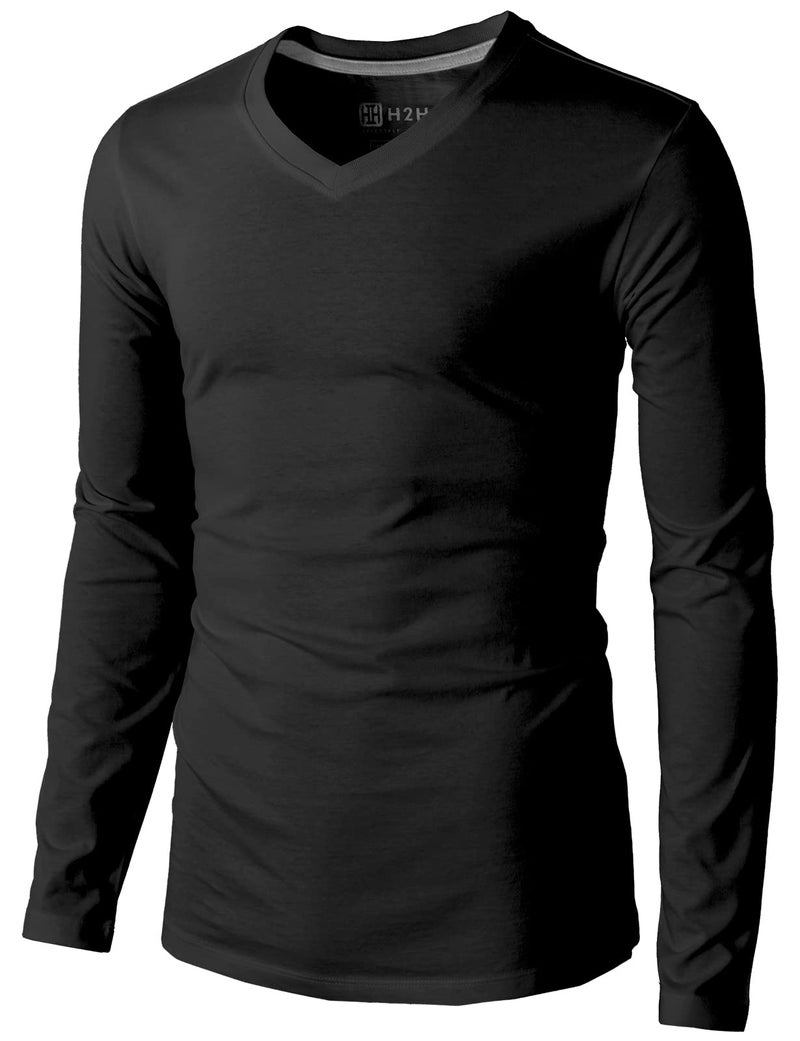 H2H Mens V-Neck Long Sleeve Casual T-Shirt Black US L/Asia XL (KMTTL0374) - Image 1